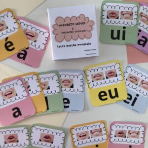 Alfabeto móvel, sons das vogais e encontros vocálicos "letra bastão minúscula" método fônico