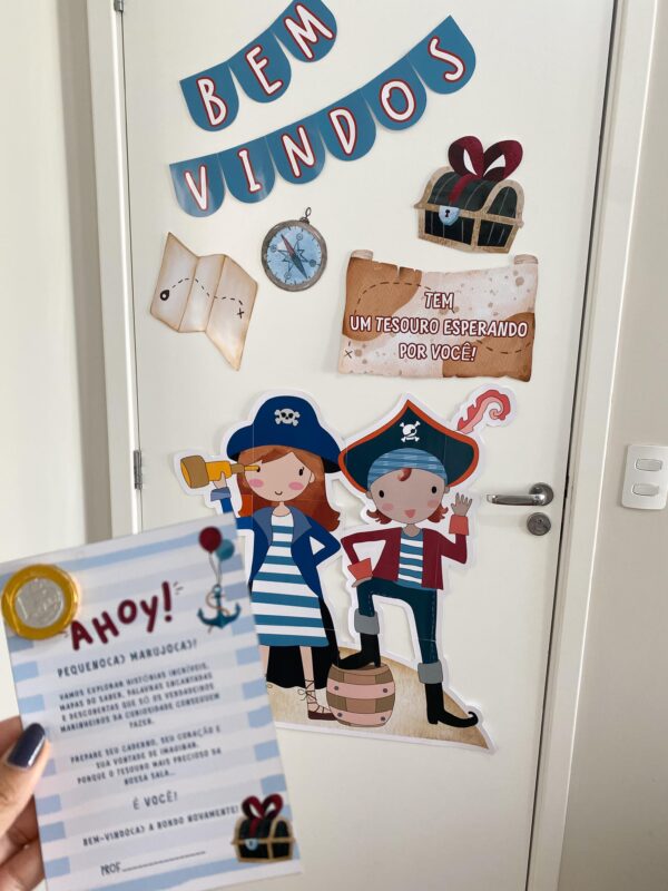 Painel de porta Bem-vindos: tema Pirata + plano de aula