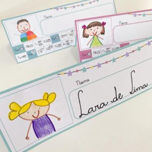 Crachá de mesa individual - Ilustrado (Método Fônico) LETRA CURSIVA