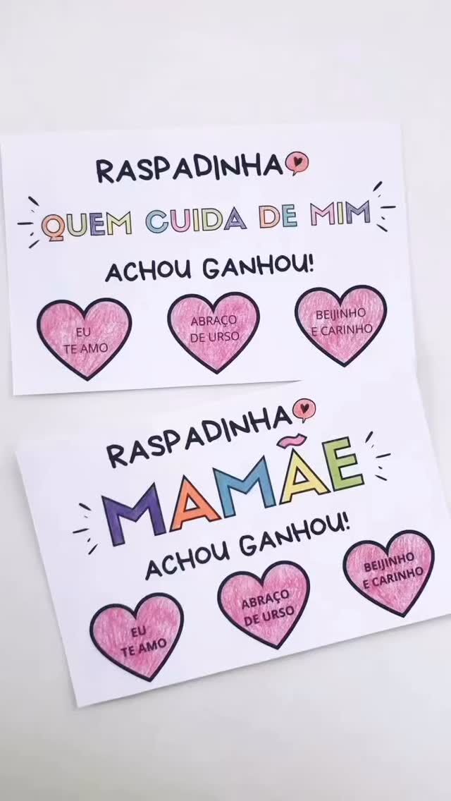 🎁✨ Surpresa cheia de amor para o Dia das Mães (ou para quem cuida)! ✨💖Apresente o carinho de forma criativa com o nosso Cartão Interativo Raspadinha! 💌🌈 Ele vem em preto e branco, prontinho para a criança colorir e personalizar com todo
amor do mundo.🎨 Depois, é só cobrir os corações com tinta para raspadinha... e o melhor vem depois:💘 São três corações mágicos, cheios de afeto, com mensagens escondidas como:
🫶 EU TE AMO
🐻 ABRAÇO DE URSO
💋 BEIJINHO E CARINHO🪄 A pessoa querida vai raspar os corações e descobrir essas surpresas fofas!💡 Perfeito para mães, avós, tias, madrinhas ou qualquer pessoa especial que cuida com
amor.👉 Um presente simples, mas com um toque de surpresa e muito sentimento!🌟 Feito com carinho para criar memórias inesquecíveis.📎 Material em PDF, pronto para imprimir e usar!🛒🛍Compre através do link azul na bio ou comente EU QUERO  para receber o link no direct.•Se não encontrar a mensagem, confira na aba  de “solicitações” que estará lá !😉
Me siga para a mensagem aparecer ♥️