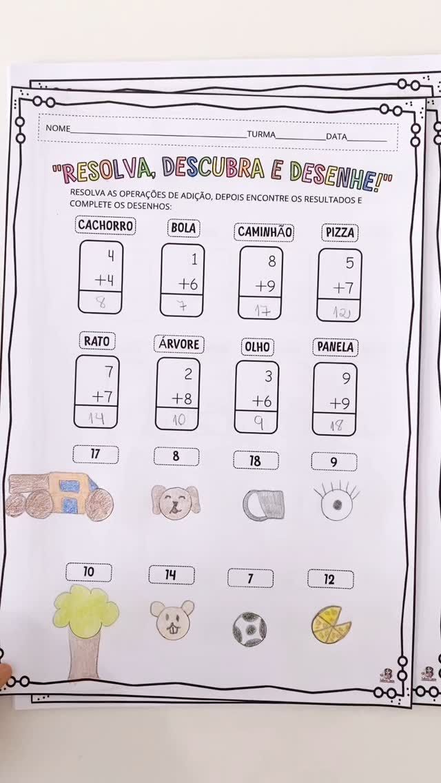 🎨✏ Resolva, Descubra e Desenhe! 🧠✨Transforme a matemática em uma aventura criativa!
Neste material superdivertido, cada operação de adição ou subtração vem com um desafio
especial: descubra a resposta, encontre o número na parte inferior da folha e complete o
desenho escondido!🔍 Como funciona?
1.Leia o nome acima da continha (pode ser “SOL”“CASA”
“GATO” …)
2.Resolva a operação com atenção.
3.Ache o número na parte de baixo da folha.
4.Observe a linha do desenho e…
os resultados certos!💡 Ideal para trabalhar:
Raciocínio lógico
Operações básicas
Coordenação motora
Criatividade e atenção✅Contém: 13 folhasPerfeito para usar em sala de aula, reforço escolar ou momentos lúdicos em casa.👉 Transforme suas aulas de matemática com esse material incrível!🛒🛍️Compre através do link na bio ou comente EU QUERO  para receber o link no direct.
•Se não encontrar a mensagem, confira na aba  de “solicitações” que estará lá !
Me siga para a mensagem aparecer♥️